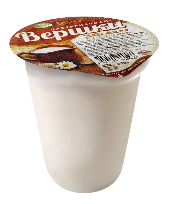 Вершки ЗАРОГ пастеризовані 30%, 350 г (стакан)